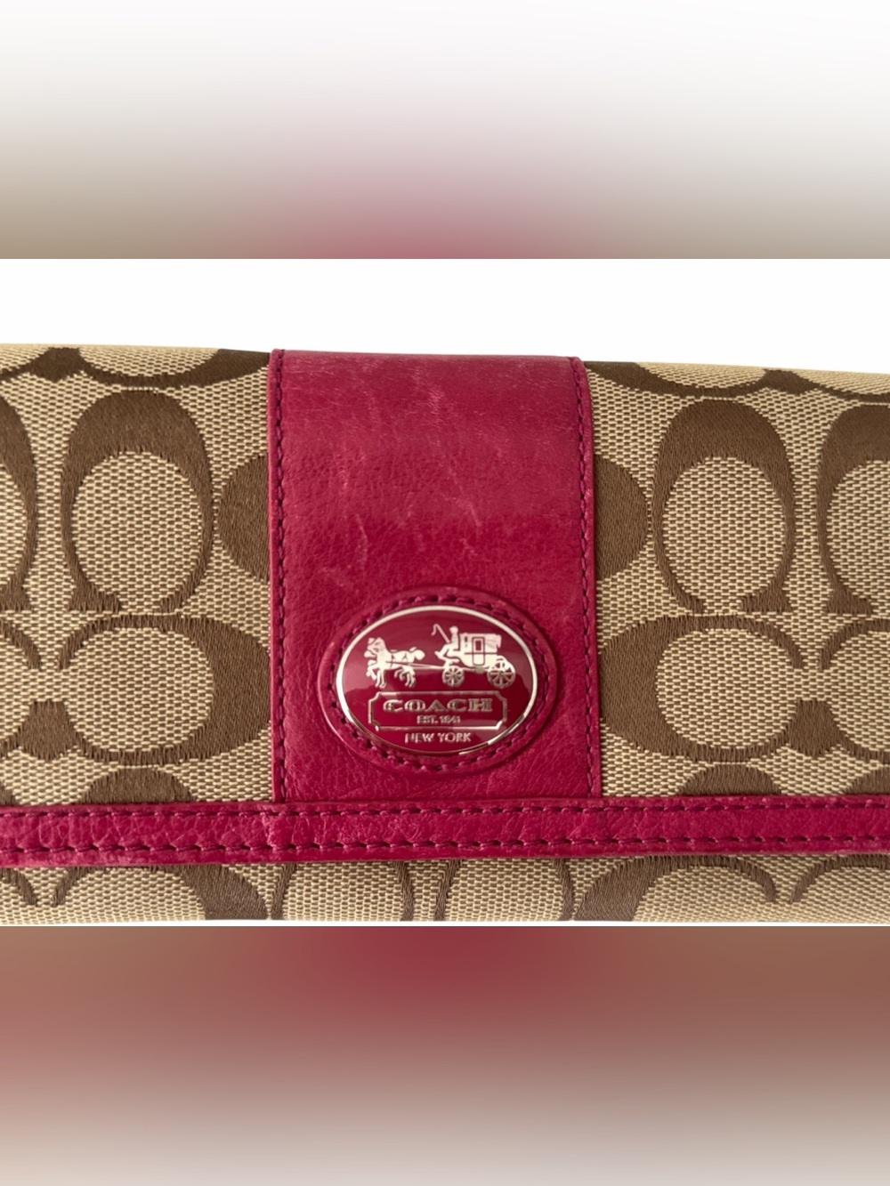 Coach Beige/Pink Signature Canvas and Leather Flap Continental Wallet - Picture 2 of 4